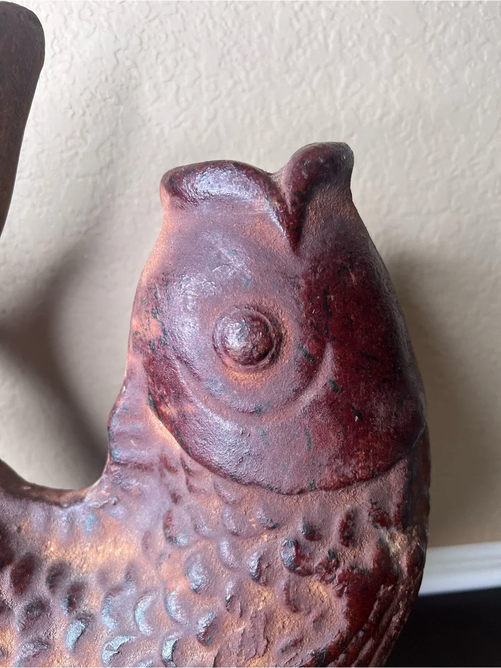 Vintage 1970s Mexican Barro Rojo Fish Planter on Custom Iron Stand